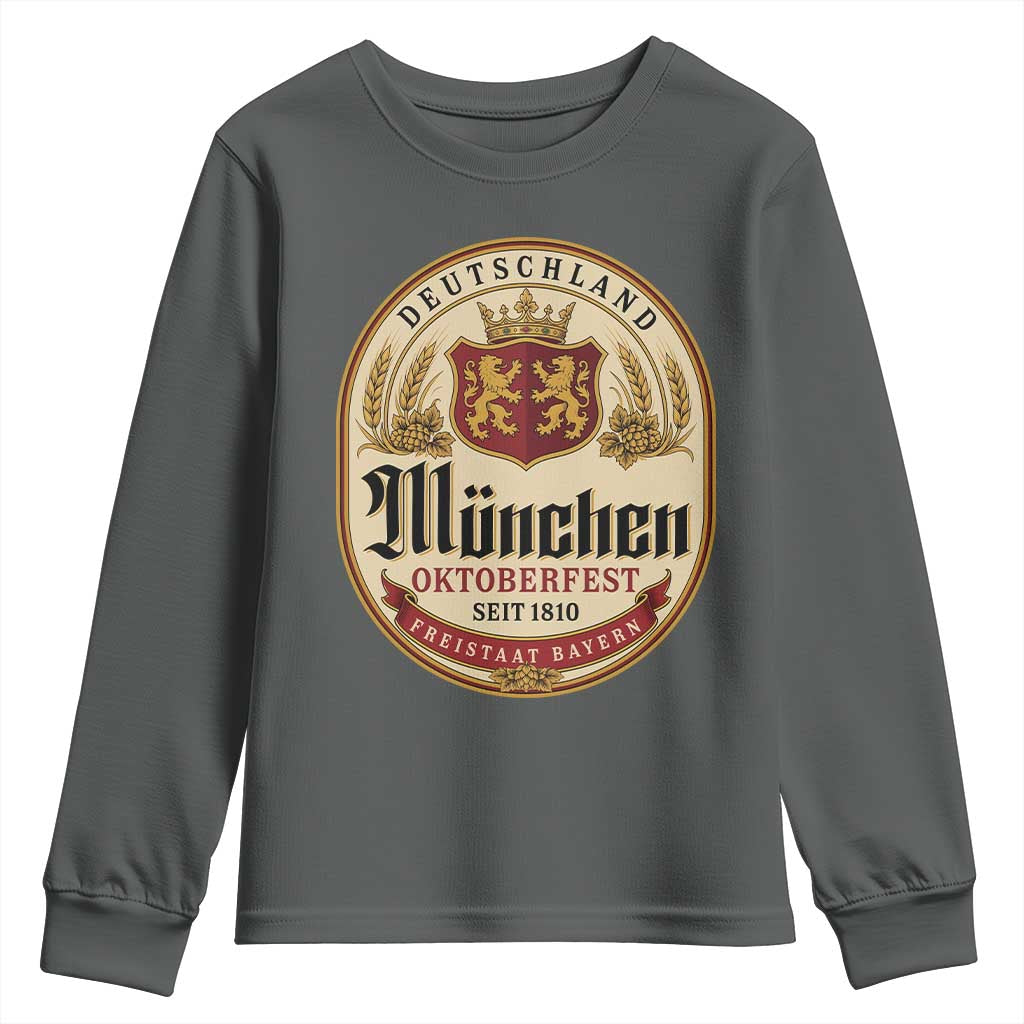 Oktoberfest Munchen Seit 1810 Youth Sweatshirt Deutschland German Beer Label Bavarian Lion Shield