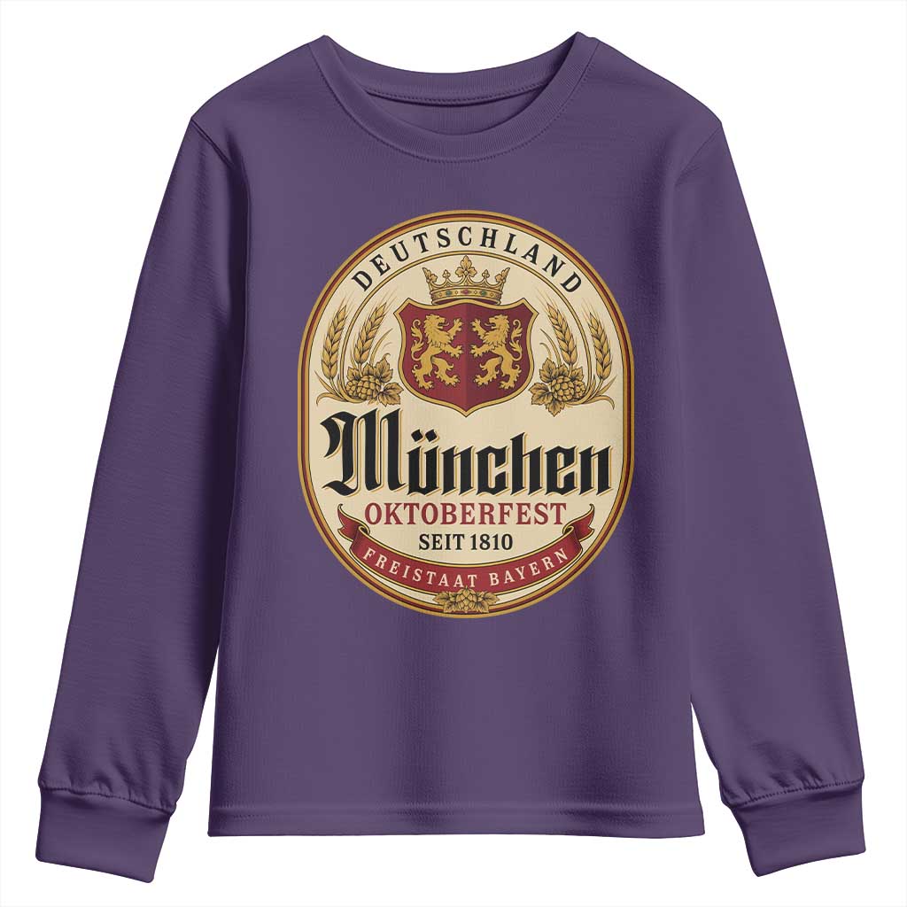 Oktoberfest Munchen Seit 1810 Youth Sweatshirt Deutschland German Beer Label Bavarian Lion Shield