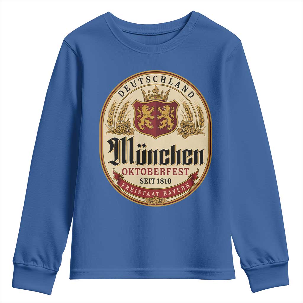 Oktoberfest Munchen Seit 1810 Youth Sweatshirt Deutschland German Beer Label Bavarian Lion Shield