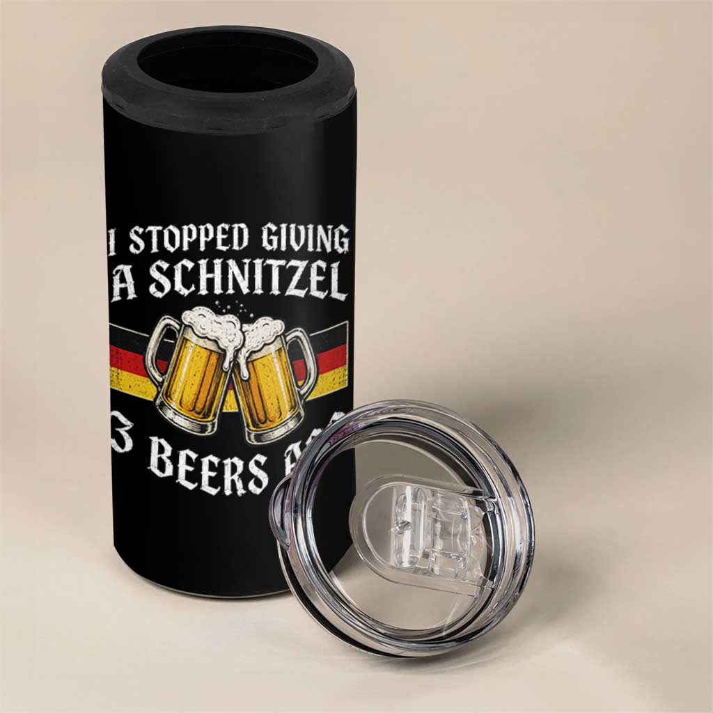 Funny Oktoberfest Beer Drinking 4 in 1 Can Cooler Tumbler I Stopped Giving A Schnitzel 3 Beers Ago