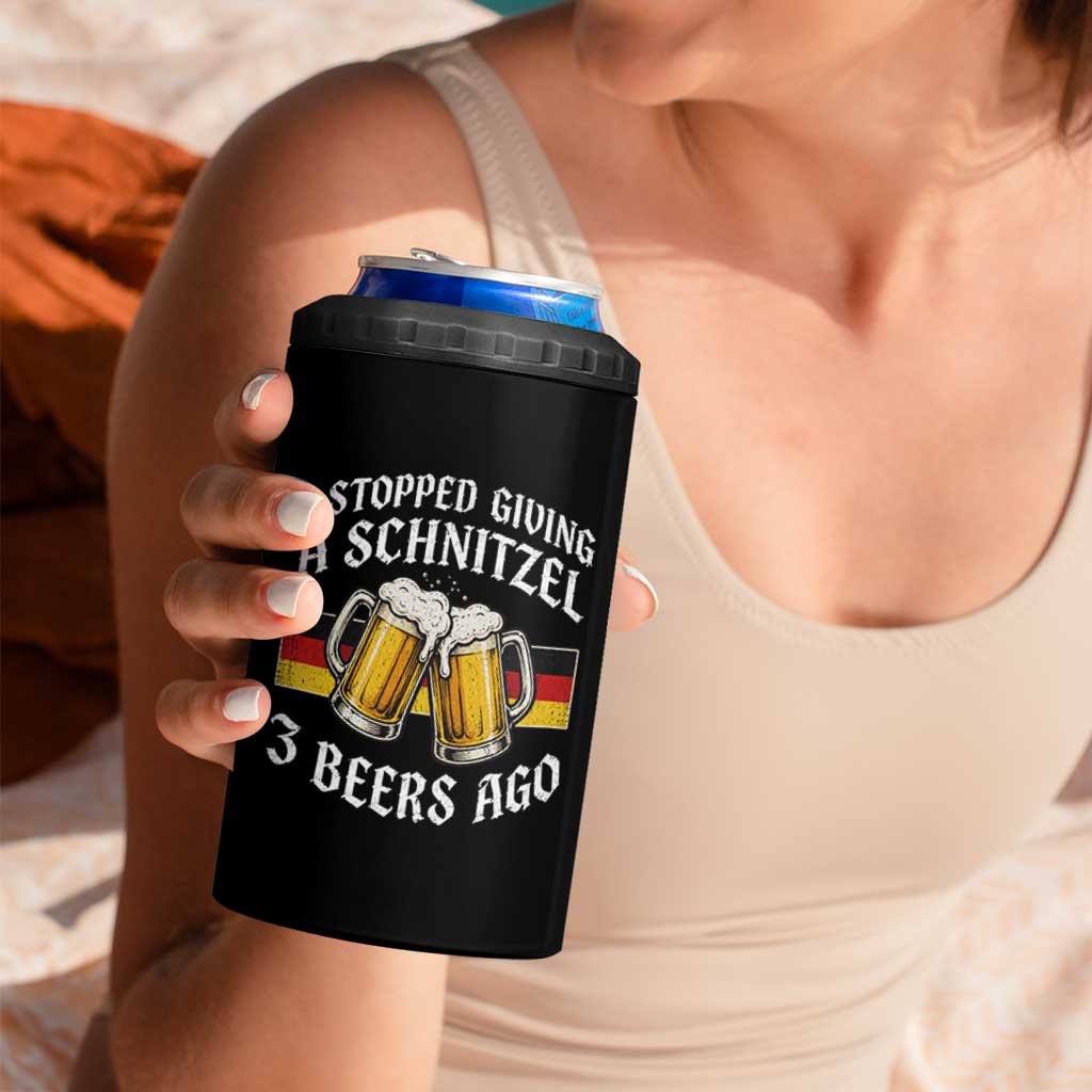 Funny Oktoberfest Beer Drinking 4 in 1 Can Cooler Tumbler I Stopped Giving A Schnitzel 3 Beers Ago
