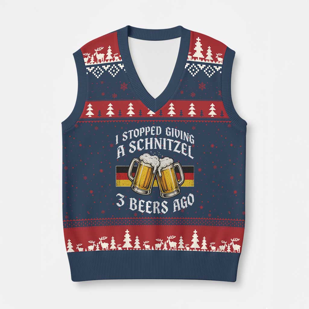 Funny Oktoberfest Beer Drinking V-Neck Knit Sweater Vest I Stopped Giving A Schnitzel 3 Beers Ago