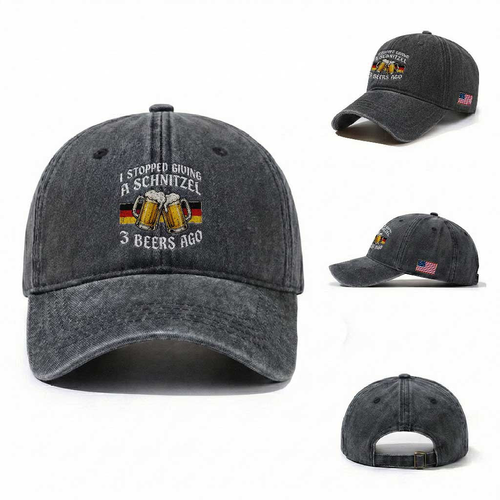 Funny Oktoberfest Beer Drinking Washed Cotton Baseball Cap I Stopped Giving A Schnitzel 3 Beers Ago