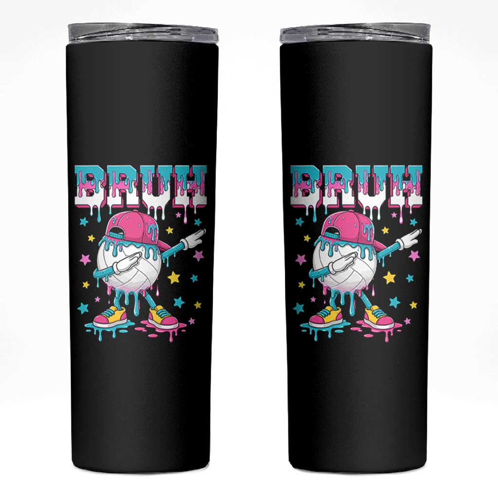 Volleyball Drip Bruh Meme Skinny Tumbler Volleyball Baseball Ice Cream Dripping