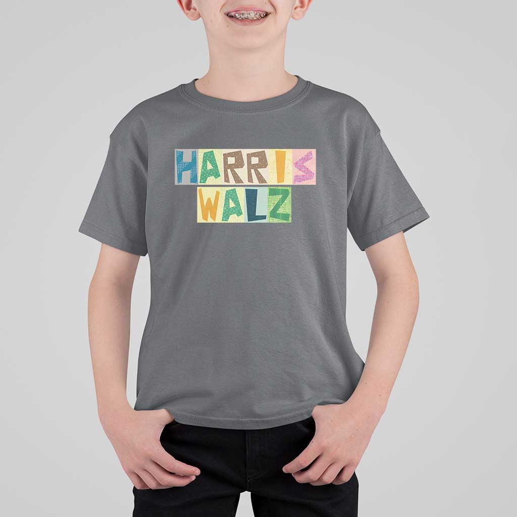 Harris Walz Supporter T Shirt For Kid Colorful Quilted Paper Pattern US Presidential Election - Wonder Print Shop