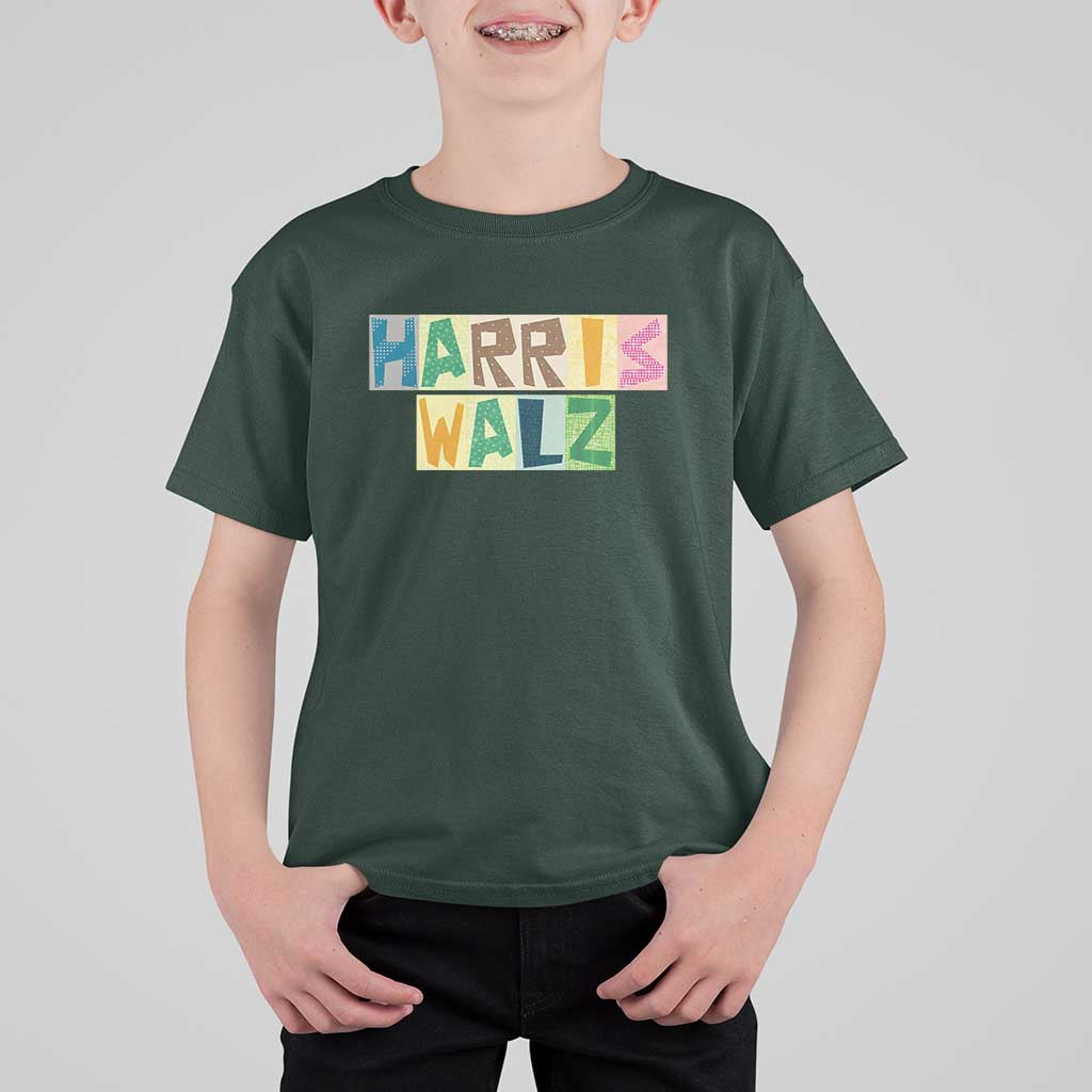 Harris Walz Supporter T Shirt For Kid Colorful Quilted Paper Pattern US Presidential Election - Wonder Print Shop