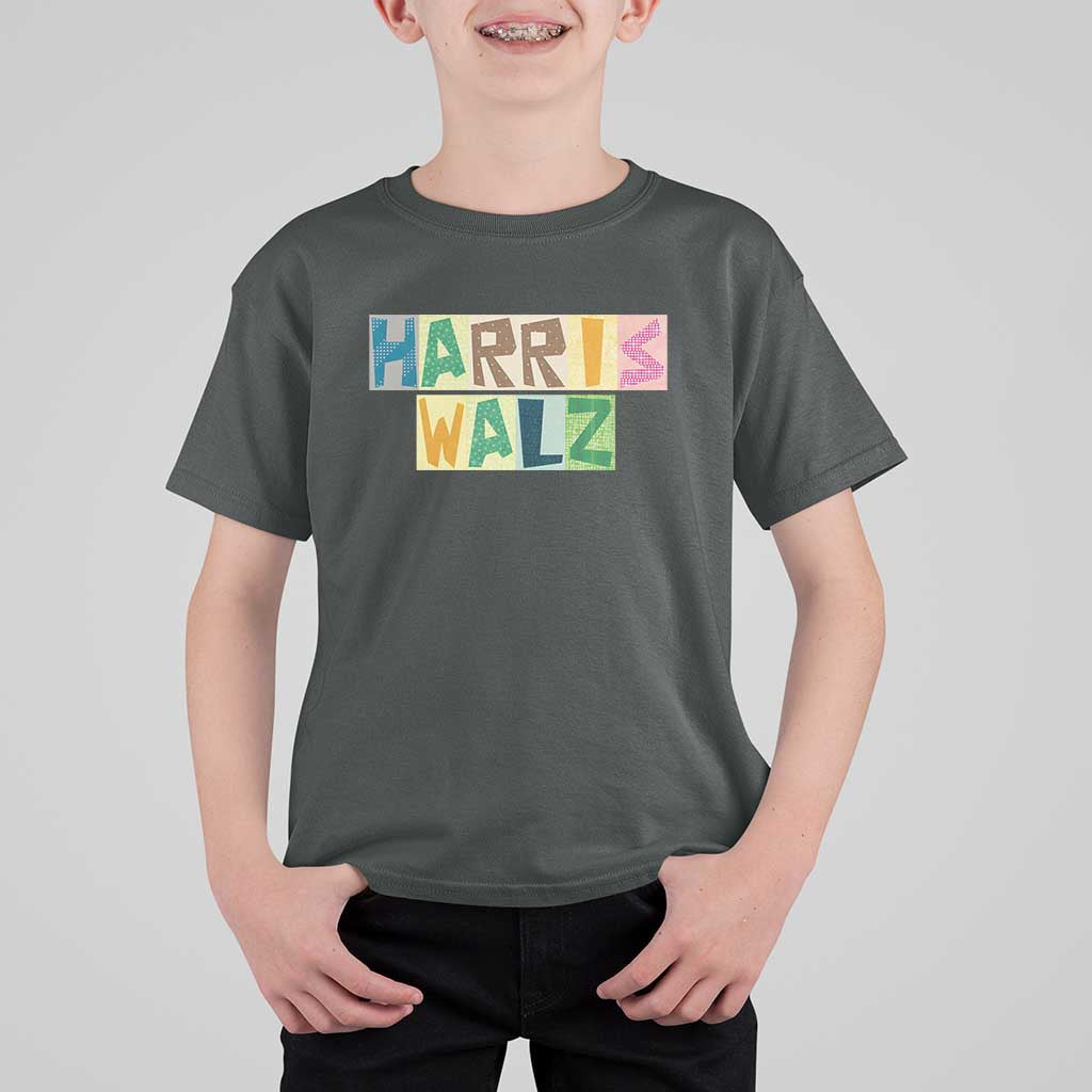 Harris Walz Supporter T Shirt For Kid Colorful Quilted Paper Pattern US Presidential Election - Wonder Print Shop