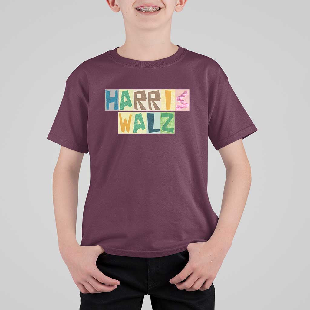 Harris Walz Supporter T Shirt For Kid Colorful Quilted Paper Pattern US Presidential Election - Wonder Print Shop
