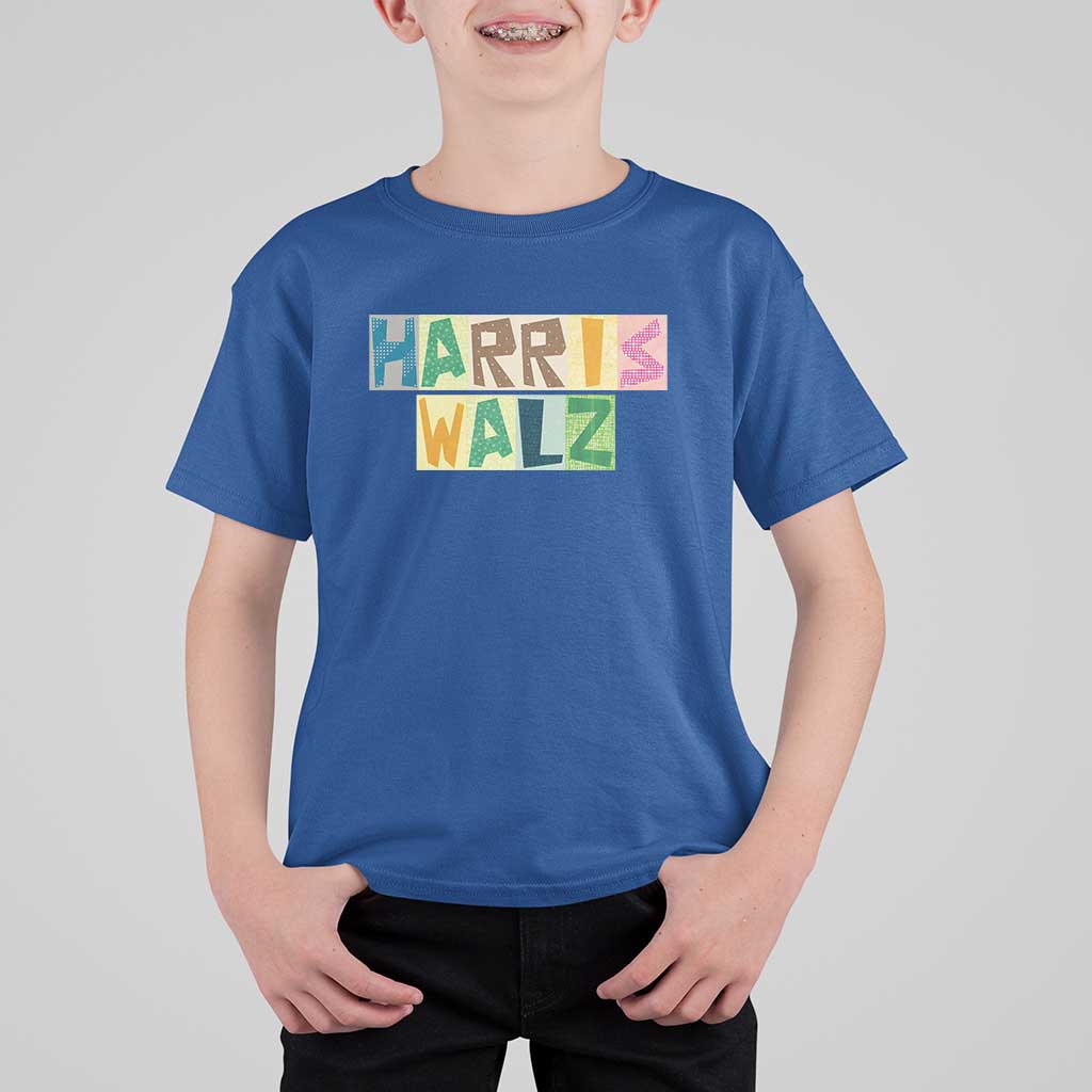 Harris Walz Supporter T Shirt For Kid Colorful Quilted Paper Pattern US Presidential Election - Wonder Print Shop