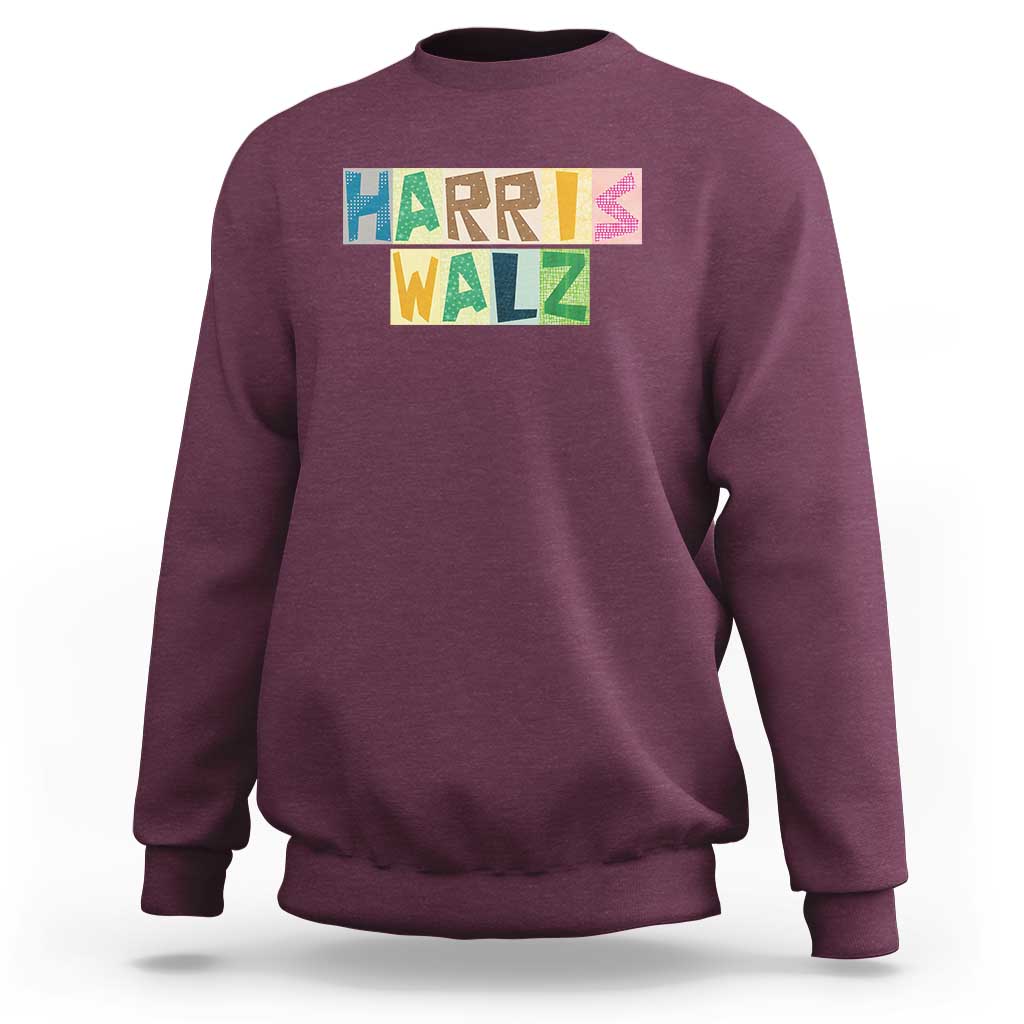 Harris Walz Supporter Sweatshirt Colorful Quilted Paper Pattern US Presidential Election - Wonder Print Shop
