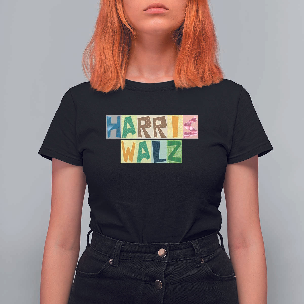 Harris Walz Supporter T Shirt For Women Colorful Quilted Paper Pattern US Presidential Election - Wonder Print Shop
