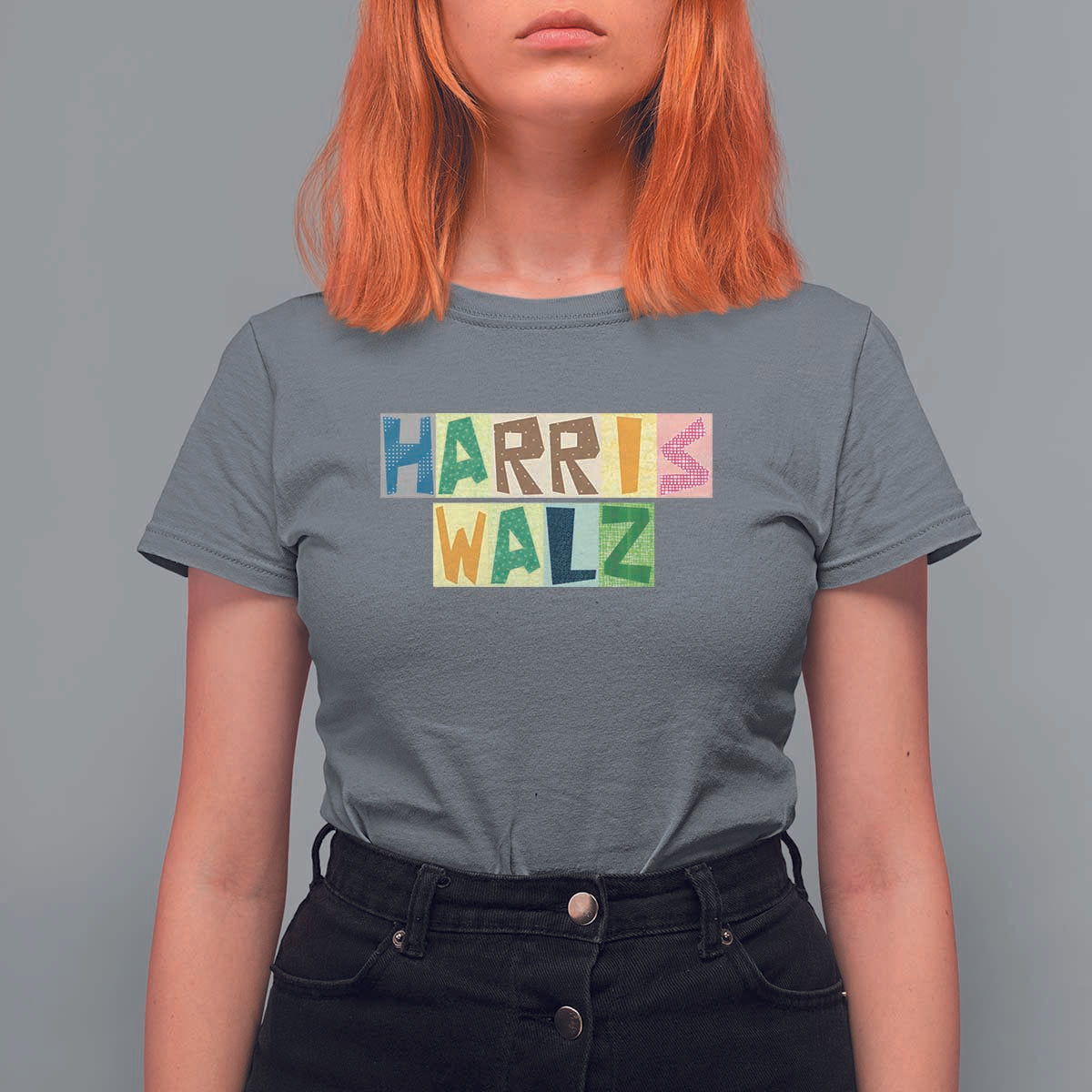 Harris Walz Supporter T Shirt For Women Colorful Quilted Paper Pattern US Presidential Election - Wonder Print Shop