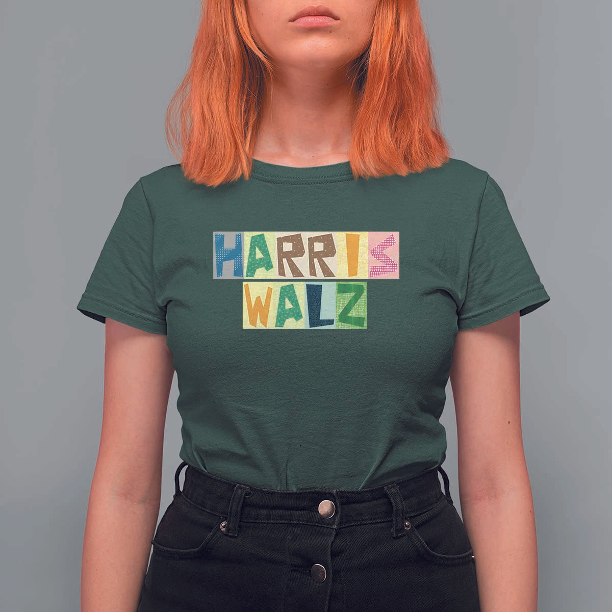 Harris Walz Supporter T Shirt For Women Colorful Quilted Paper Pattern US Presidential Election - Wonder Print Shop
