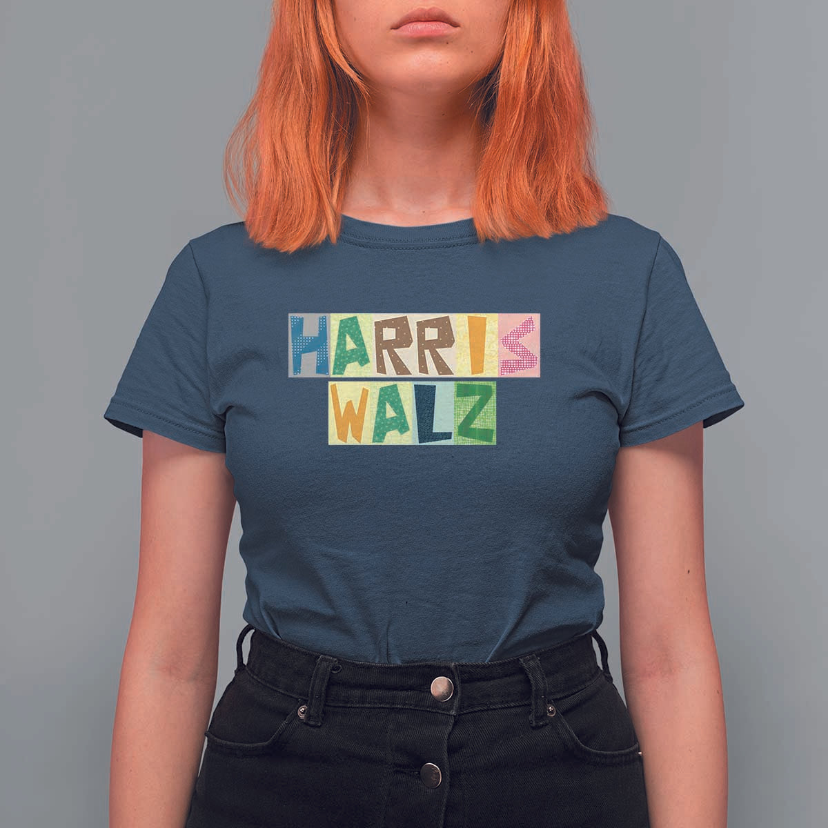 Harris Walz Supporter T Shirt For Women Colorful Quilted Paper Pattern US Presidential Election - Wonder Print Shop