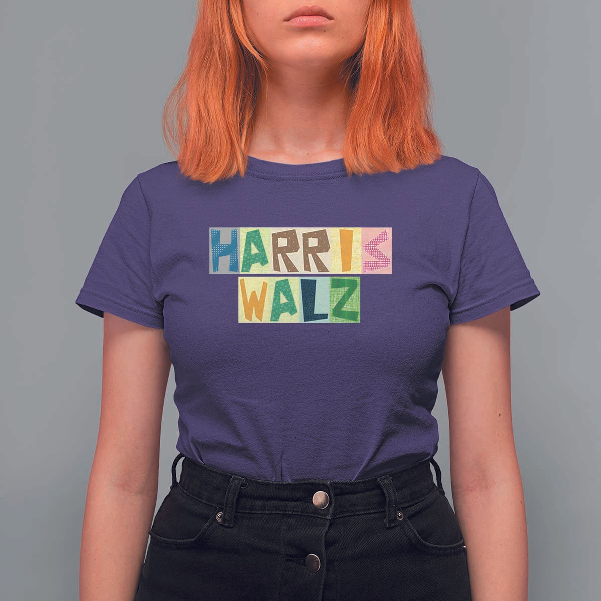 Harris Walz Supporter T Shirt For Women Colorful Quilted Paper Pattern US Presidential Election - Wonder Print Shop