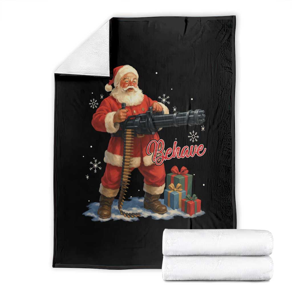 Christmas Santa Machine Gun Throw Blanket Behave Xmas Gun Lover - Wonder Print Shop