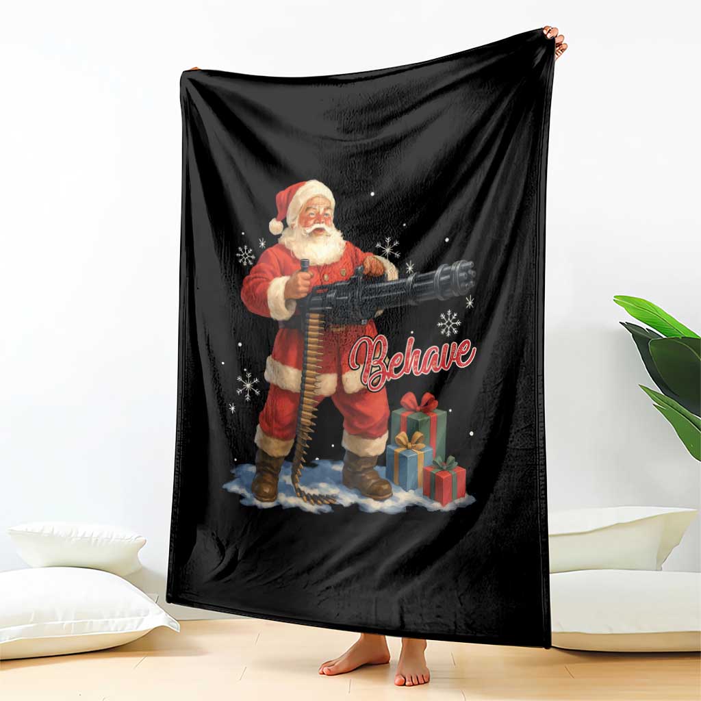 Christmas Santa Machine Gun Throw Blanket Behave Xmas Gun Lover - Wonder Print Shop