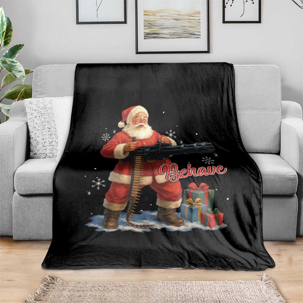 Christmas Santa Machine Gun Throw Blanket Behave Xmas Gun Lover - Wonder Print Shop