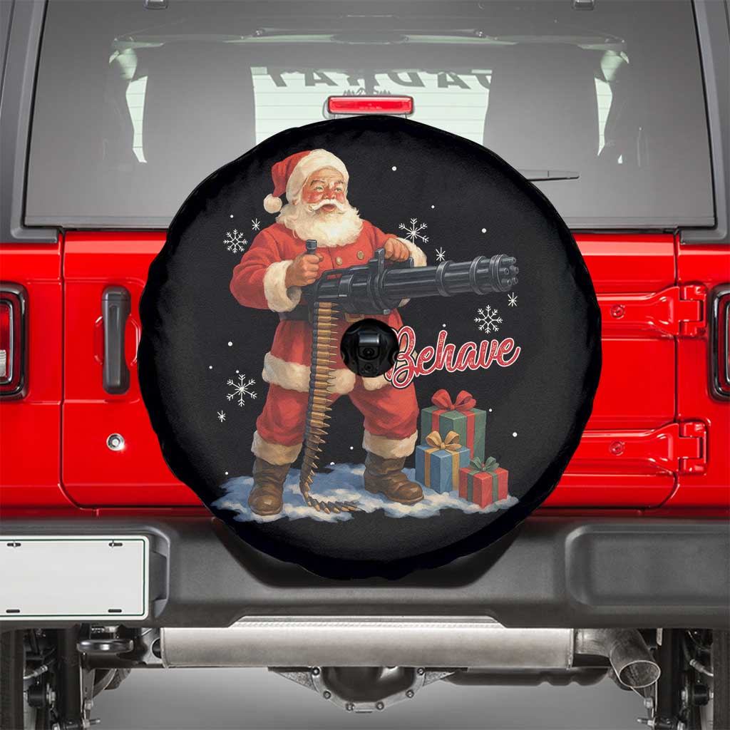 Christmas Santa Machine Gun Spare Tire Cover Behave Xmas Gun Lover - Wonder Print Shop