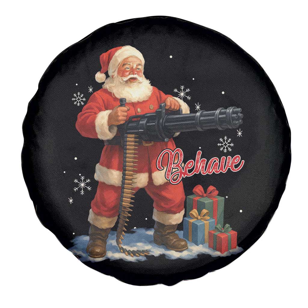 Christmas Santa Machine Gun Spare Tire Cover Behave Xmas Gun Lover - Wonder Print Shop