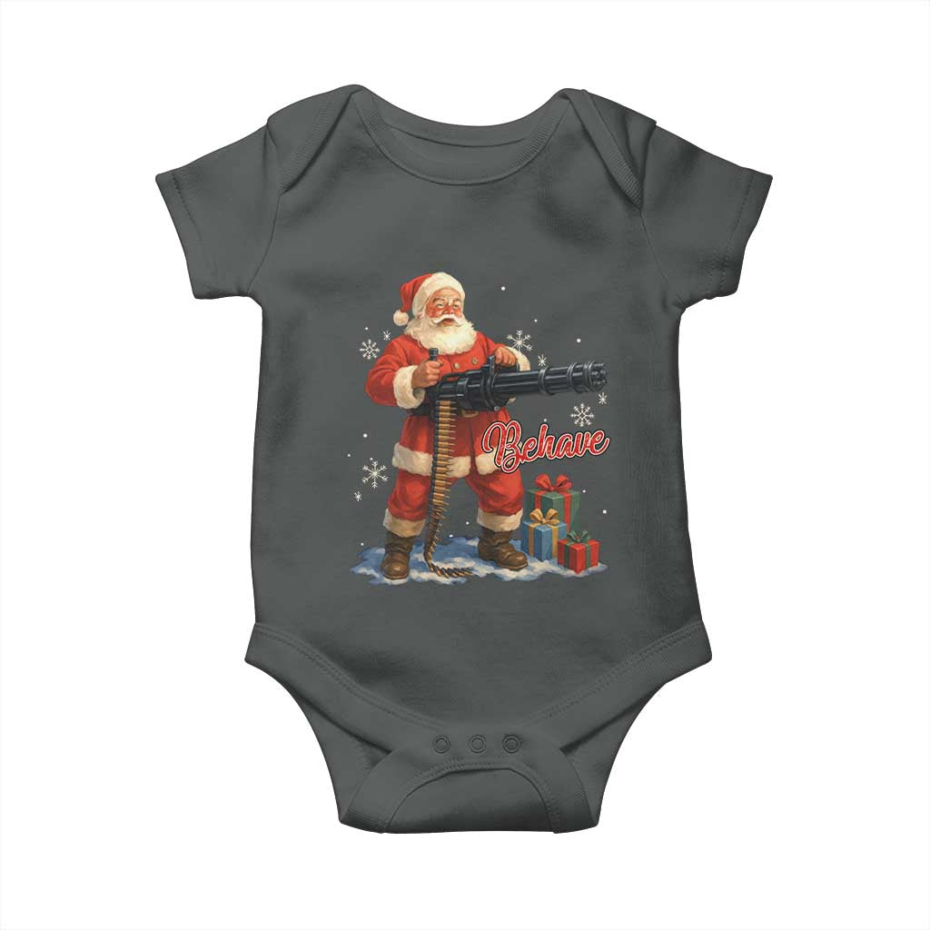 Christmas Santa Machine Gun Baby Onesie Behave Xmas Gun Lover - Wonder Print Shop