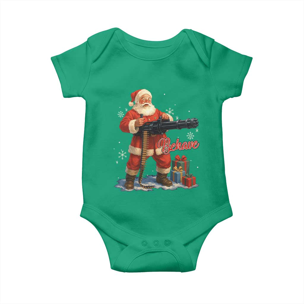 Christmas Santa Machine Gun Baby Onesie Behave Xmas Gun Lover - Wonder Print Shop