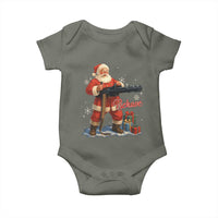 Christmas Santa Machine Gun Baby Onesie Behave Xmas Gun Lover - Wonder Print Shop