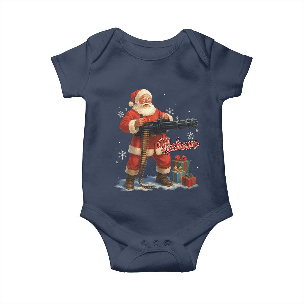 Christmas Santa Machine Gun Baby Onesie Behave Xmas Gun Lover - Wonder Print Shop