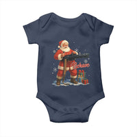 Christmas Santa Machine Gun Baby Onesie Behave Xmas Gun Lover - Wonder Print Shop