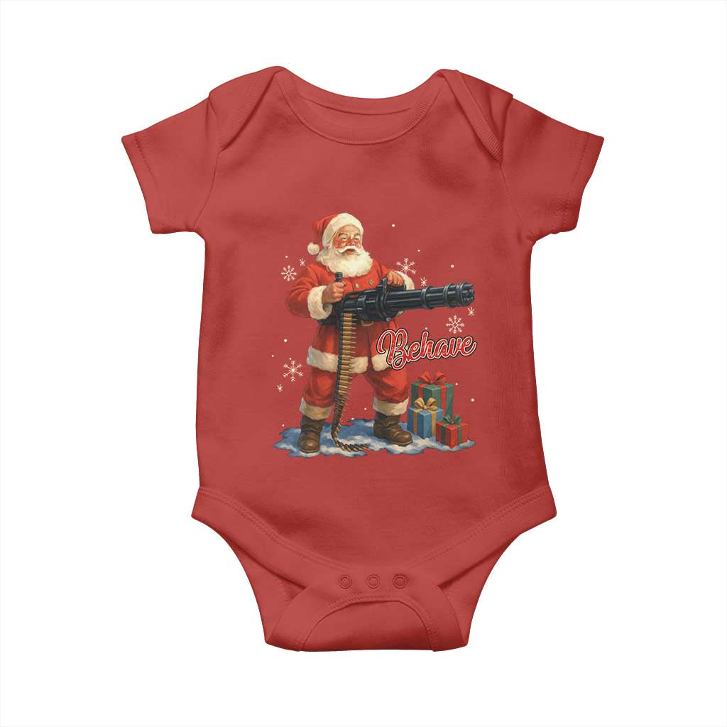 Christmas Santa Machine Gun Baby Onesie Behave Xmas Gun Lover - Wonder Print Shop