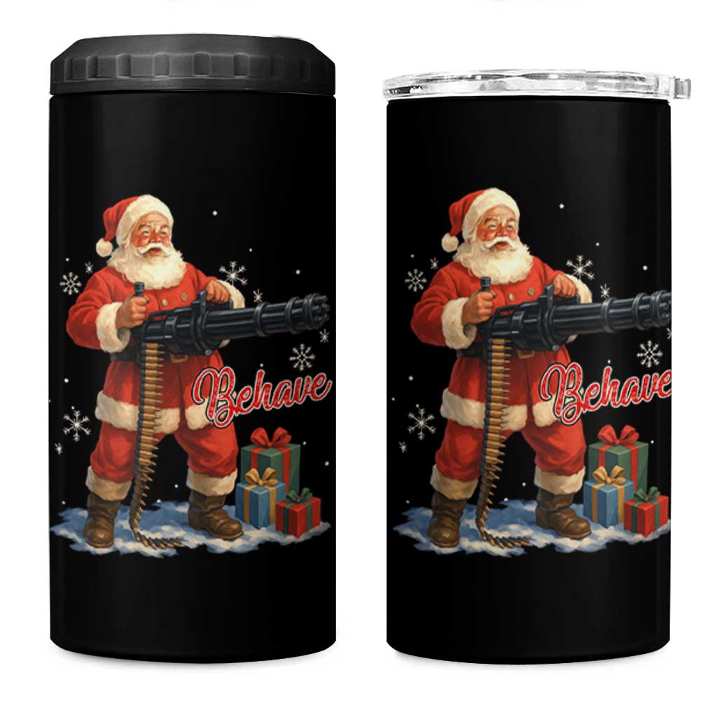 Christmas Santa Machine Gun 4 in 1 Can Cooler Tumbler Behave Xmas Gun Lover - Wonder Print Shop