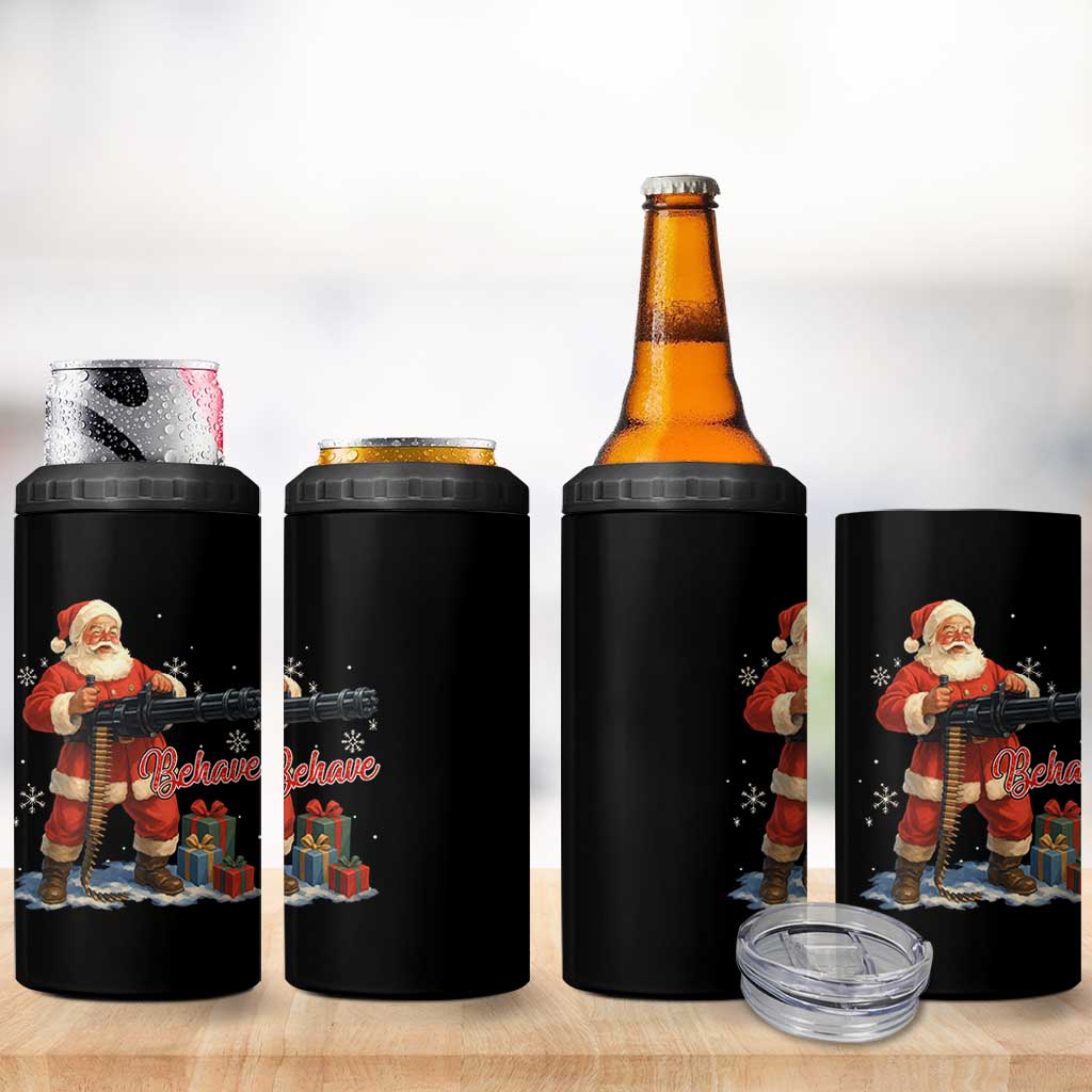 Christmas Santa Machine Gun 4 in 1 Can Cooler Tumbler Behave Xmas Gun Lover - Wonder Print Shop