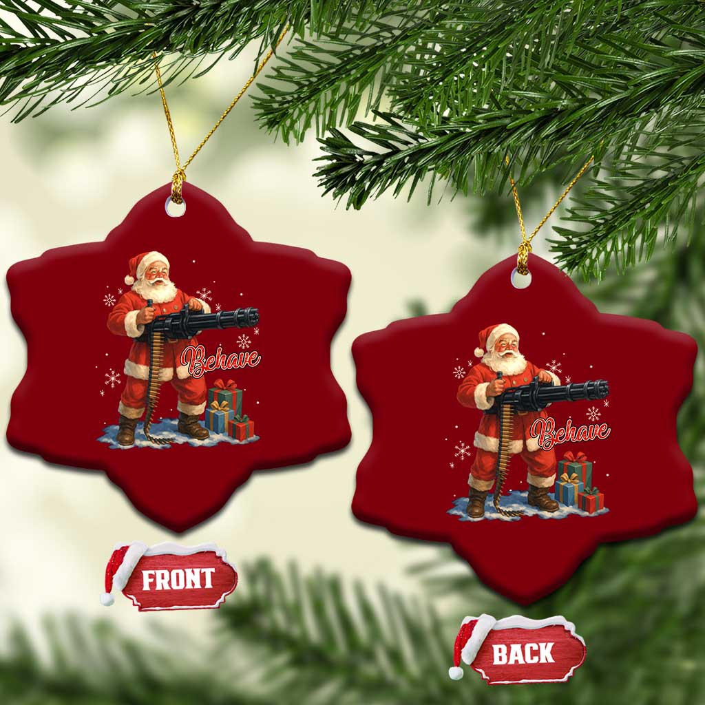 Christmas Santa Machine Gun Ceramic Ornament Behave Xmas Gun Lover - Wonder Print Shop
