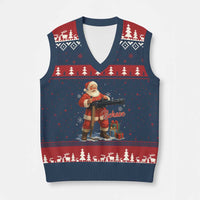 Christmas Santa Machine Gun V-Neck Knit Sweater Vest Behave Xmas Gun Lover - Wonder Print Shop