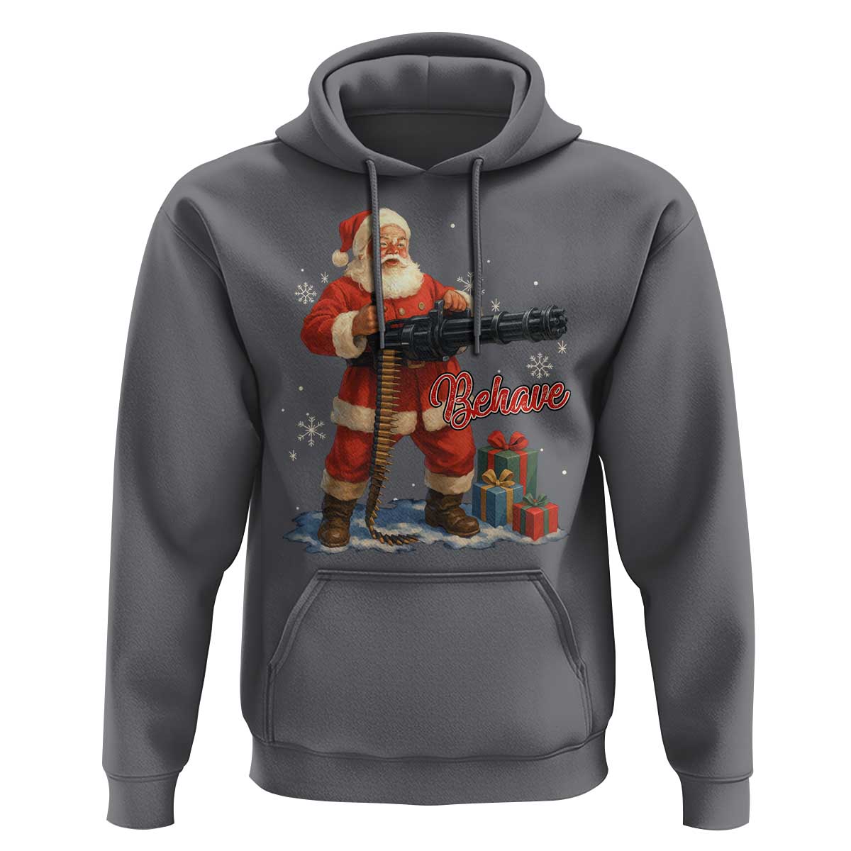 Christmas Santa Machine Gun Hoodie Behave Xmas Gun Lover - Wonder Print Shop