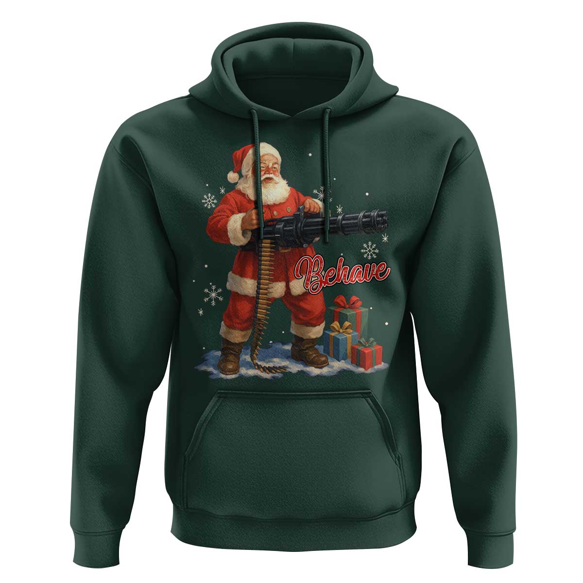 Christmas Santa Machine Gun Hoodie Behave Xmas Gun Lover - Wonder Print Shop
