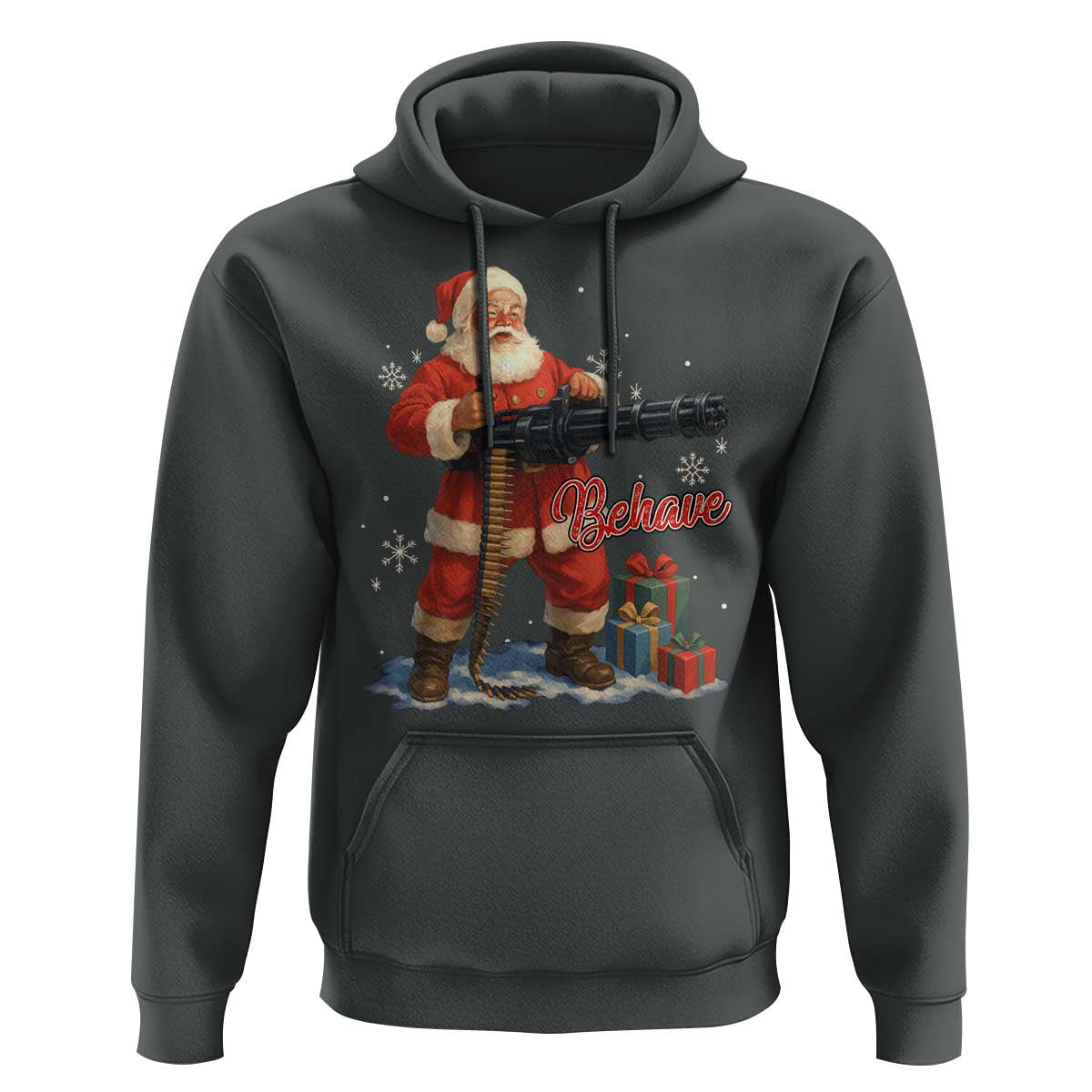 Christmas Santa Machine Gun Hoodie Behave Xmas Gun Lover - Wonder Print Shop