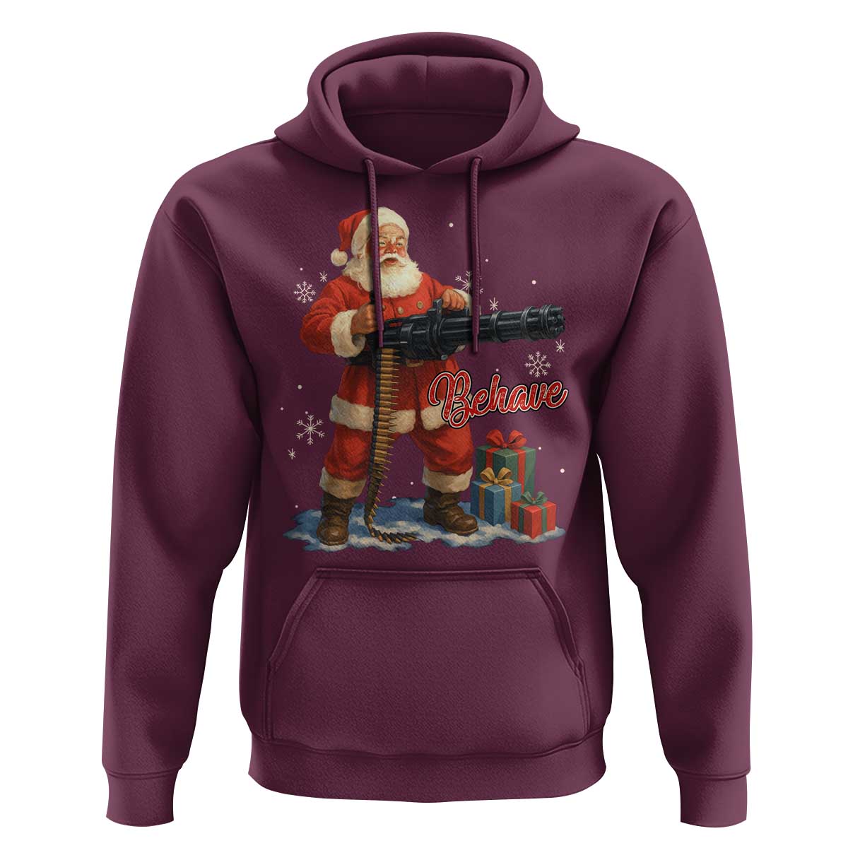 Christmas Santa Machine Gun Hoodie Behave Xmas Gun Lover - Wonder Print Shop