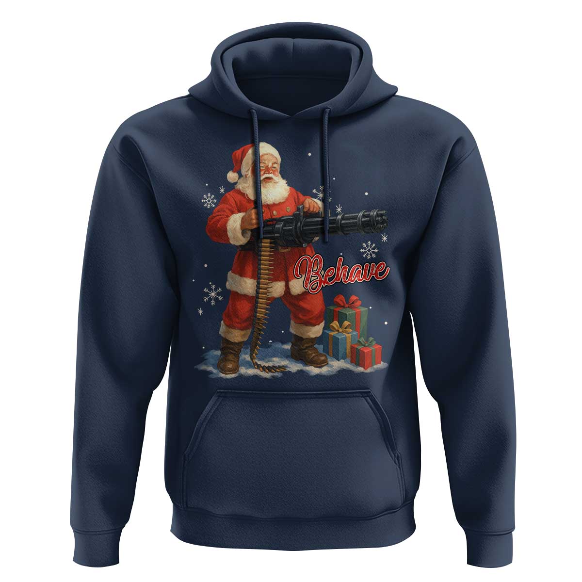 Christmas Santa Machine Gun Hoodie Behave Xmas Gun Lover - Wonder Print Shop