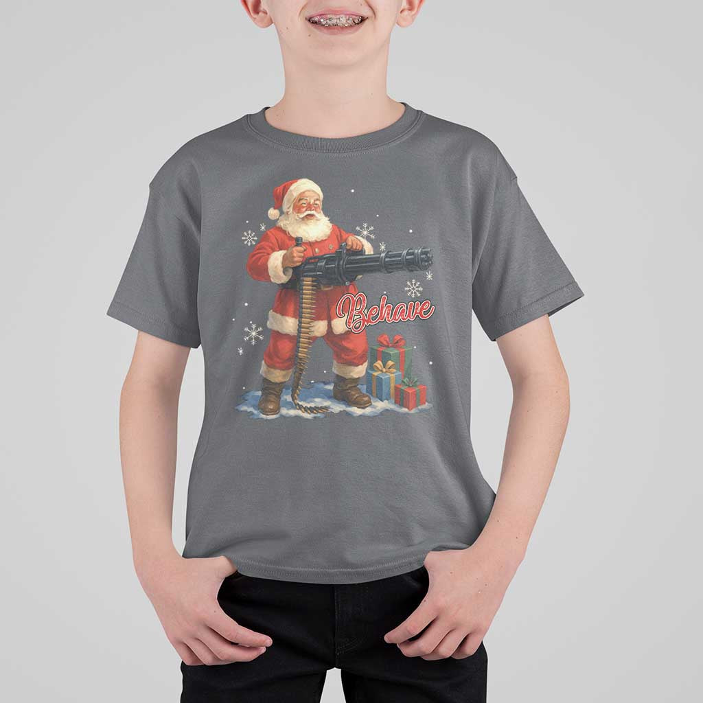 Christmas Santa Machine Gun T Shirt For Kid Behave Xmas Gun Lover - undefined