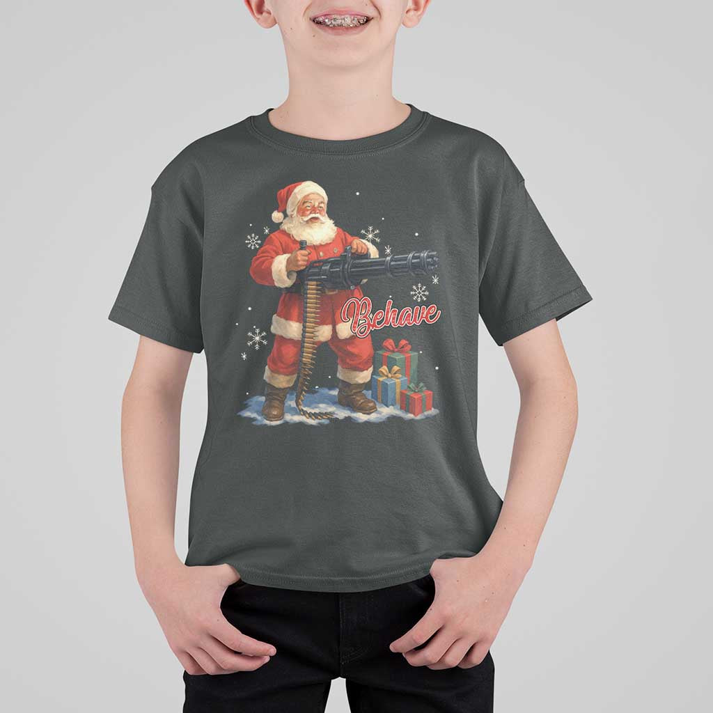 Christmas Santa Machine Gun T Shirt For Kid Behave Xmas Gun Lover - undefined