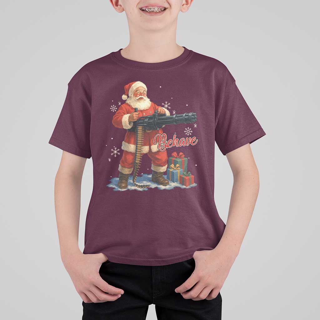 Christmas Santa Machine Gun T Shirt For Kid Behave Xmas Gun Lover - undefined
