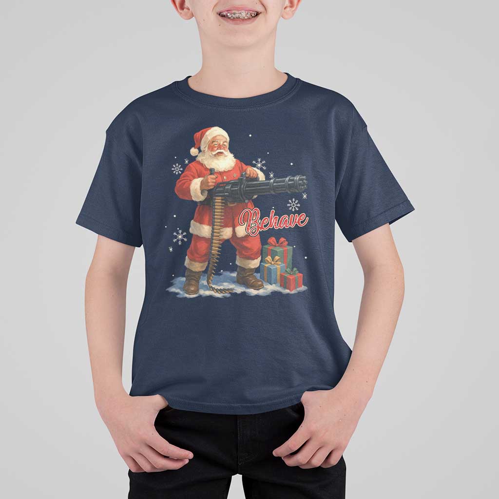 Christmas Santa Machine Gun T Shirt For Kid Behave Xmas Gun Lover - undefined