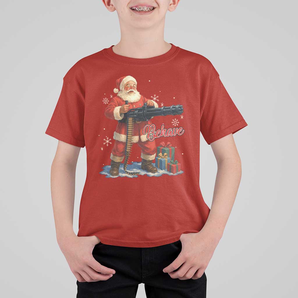 Christmas Santa Machine Gun T Shirt For Kid Behave Xmas Gun Lover - undefined