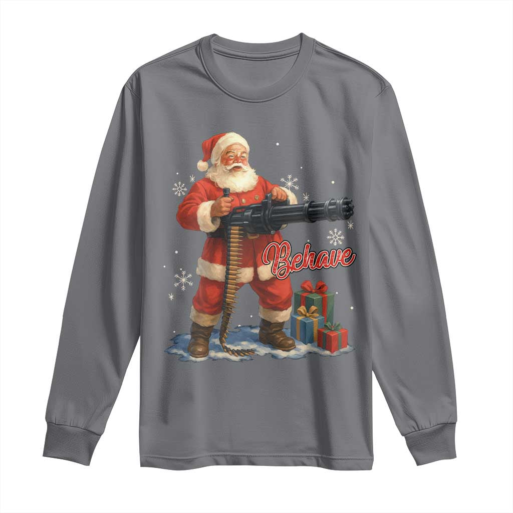 Christmas Santa Machine Gun Long Sleeve Shirt Behave Xmas Gun Lover - Wonder Print Shop