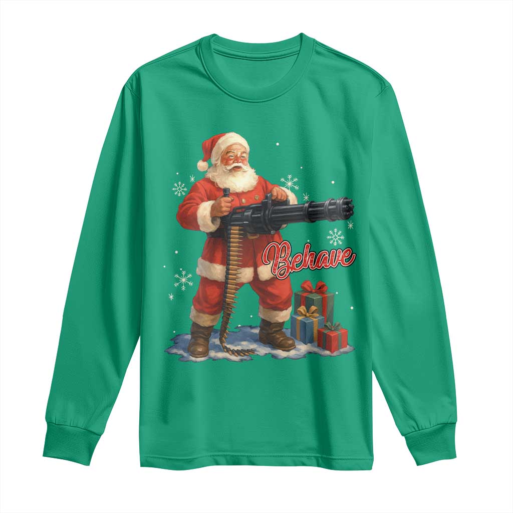Christmas Santa Machine Gun Long Sleeve Shirt Behave Xmas Gun Lover - Wonder Print Shop