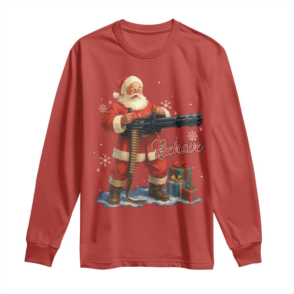 Christmas Santa Machine Gun Long Sleeve Shirt Behave Xmas Gun Lover - Wonder Print Shop
