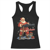 Christmas Santa Machine Gun Racerback Tank Top Behave Xmas Gun Lover - Wonder Print Shop