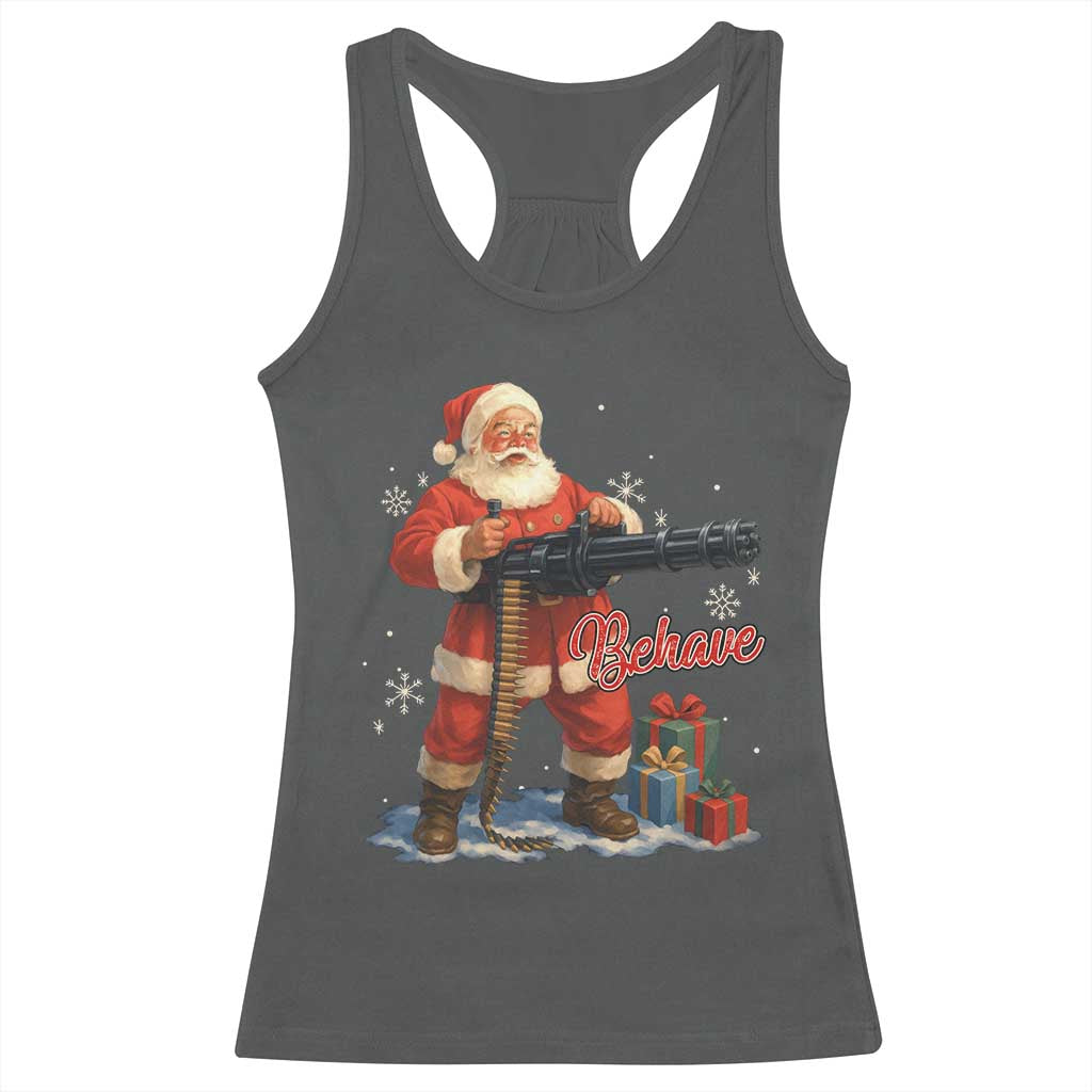 Christmas Santa Machine Gun Racerback Tank Top Behave Xmas Gun Lover - Wonder Print Shop