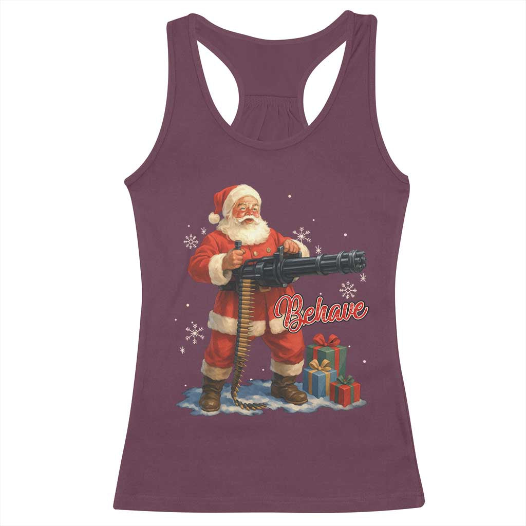 Christmas Santa Machine Gun Racerback Tank Top Behave Xmas Gun Lover - Wonder Print Shop